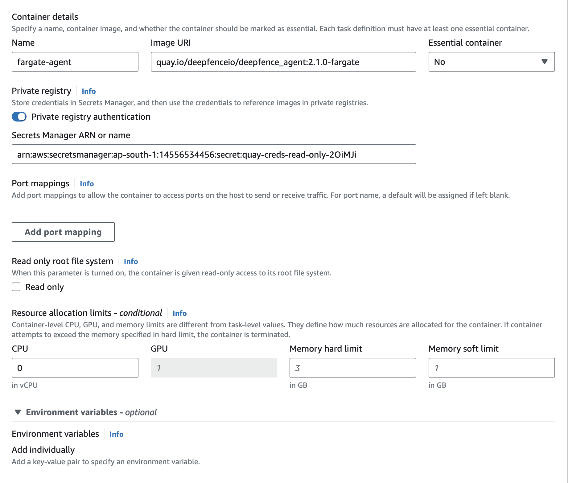 Create the Agent Container inside the Task Definition