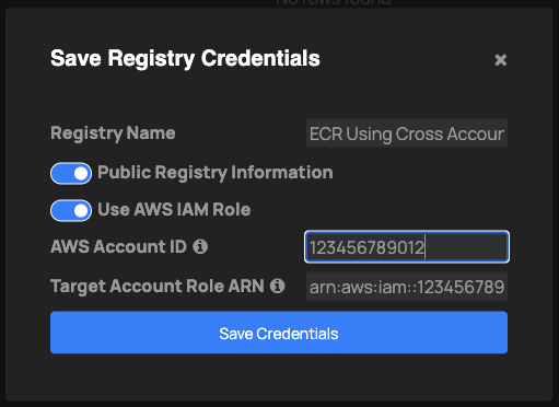 ECR Add Cross Account Registry Using IAM Role Form
