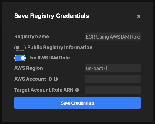 ECR Add Registry Using IAM Role Form